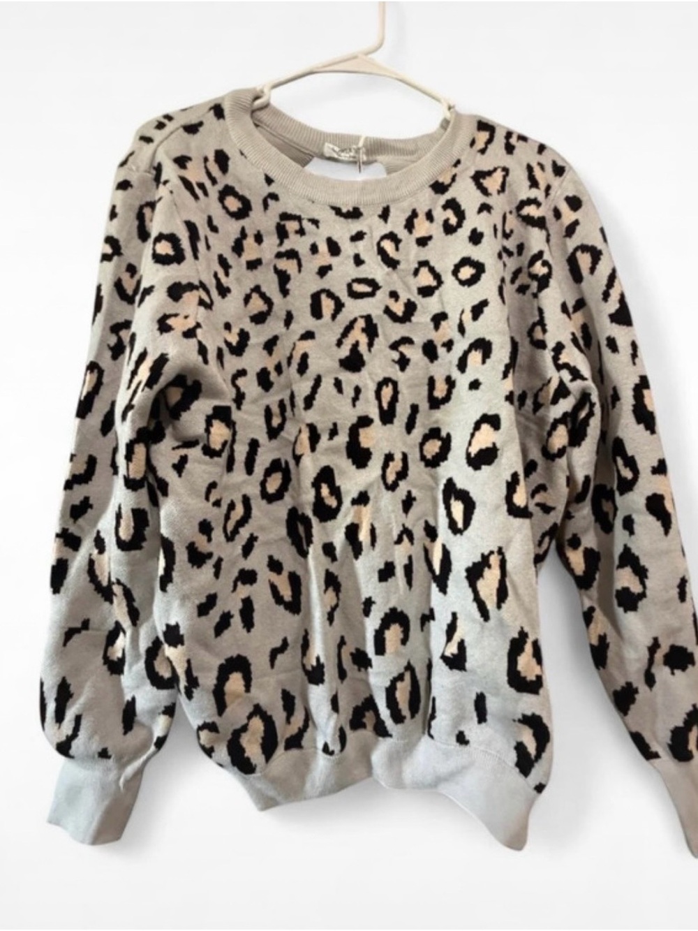 Chigant Leopard-Print Crewneck Sweater in Taupe, Black & Cream
